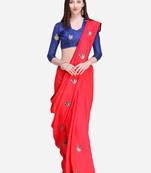 Red Embroidered silk blend Blend Saree With Blouse