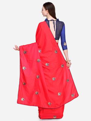 Red Embroidered silk blend Blend Saree With Blouse 2
