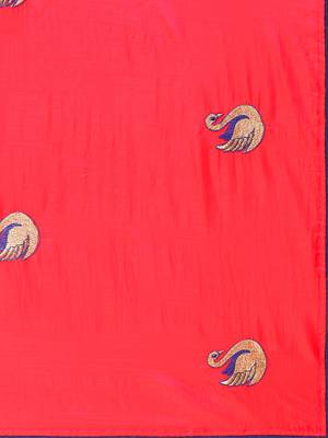 Red Embroidered silk blend Blend Saree With Blouse 4