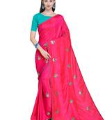 Pink Embroidered Silk Blend Saree With Blouse