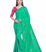 Turquoise embroidered silk saree with blouse