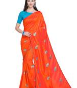 Orange Embroidered Silk Blend Saree With Blouse