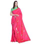 Pink embroidered silk saree with blouse