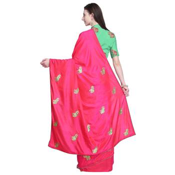 Pink embroidered silk blend saree with blouse 2