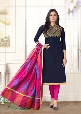 Navy-blue embroidered cotton salwar 1
