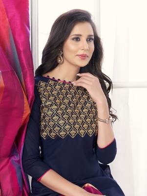 Navy-blue embroidered cotton salwar 2