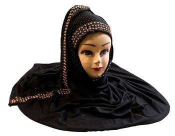 Black Color Pearl & Diamond Stone Work Hosiery Soft Cotton Hijab Scarf Dupatta 1