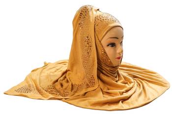 Beige Color Diamond Stone Work Hosiery Soft Cotton Hijab Scarf Dupatta 1