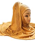 Beige Color Diamond Stone Work Hosiery Soft Cotton Hijab Scarf Dupatta
