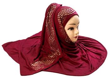Maroon Color Diamond Stone Work Hosiery Soft Cotton Hijab Scarf Dupatta 1