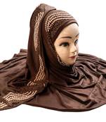 Coffee Color Pearl & Diamond Stone Work Hosiery Soft Cotton Hijab Scarf Dupatta