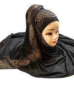 Black Color Diamond Stone Work Hosiery Soft Cotton Hijab Scarf Dupatta