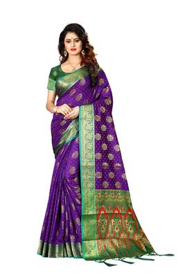 Purple woven saree with blouse 1