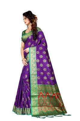 Purple woven saree with blouse 2