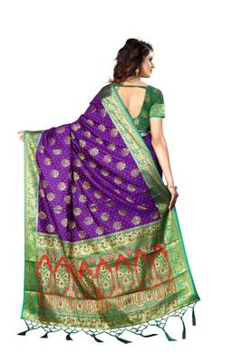 Purple woven saree with blouse 3