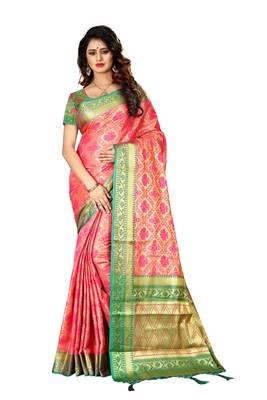 Baby pink woven saree with blouse 1