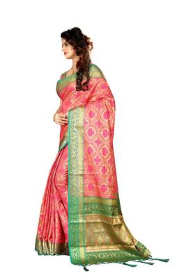 Baby pink woven saree with blouse 2