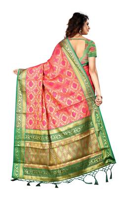 Baby pink woven saree with blouse 3