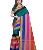 Green Plain Cotton Silk Saree With Blouse