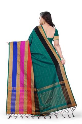 Green Plain Cotton Silk Saree With Blouse 5