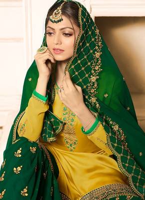 Yellow embroidered Satin & Georgette sharara suit 2