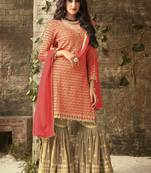 Coral embroidered georgette Sharara Suit