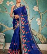 Blue embroidered art silk saree with blouse