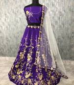 Purple embroidered
 art silk semi stitched lehenga