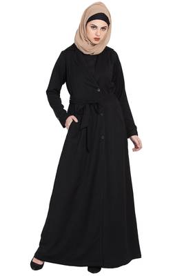Black Polyesterwinter Coat Abaya 1