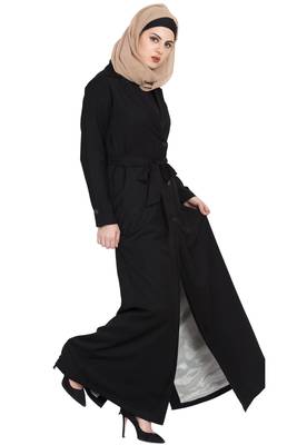 Black Polyesterwinter Coat Abaya 3