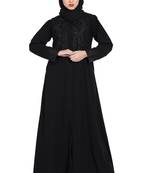 Gorgeous Black Front Open Embroidered Abaya With Black Stones