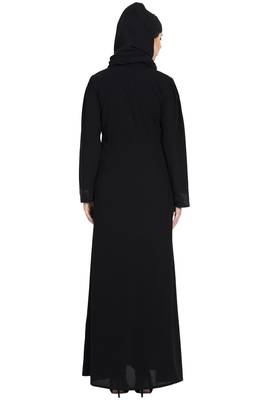 Gorgeous Black Front Open Embroidered Abaya With Black Stones 4