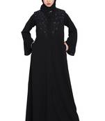 Black Simple Yet Stylish Front Openembroidered Abaya