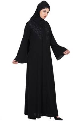 Black Simple Yet Stylish Front Openembroidered Abaya 2