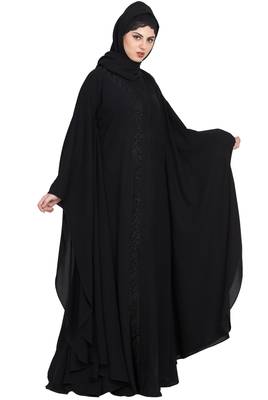 Black Gorgeous Front Open Kaftan With Embroidery 2
