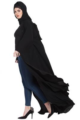 Black Gorgeous Front Open Kaftan With Embroidery 6