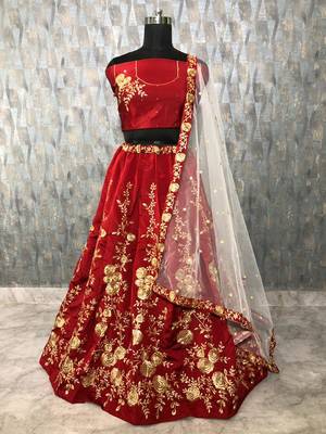 Maroon embroidered
 art silk semi stitched lehenga 1