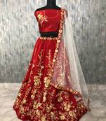 Maroon embroidered
 art silk semi stitched lehenga