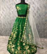 Green embroidered
 art silk semi stitched lehenga