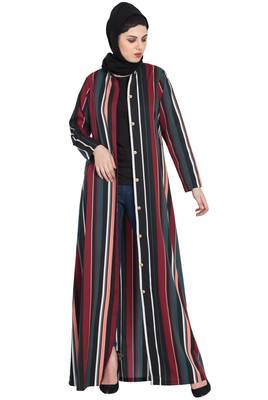 Multicolour Light Weight Front Open Abaya Dress 4
