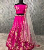 Pink embroidered
 art silk semi stitched lehenga