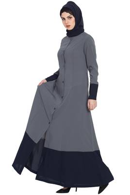 Grey Blue Dual Color Front Open Abaya 1