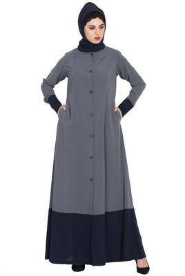 Grey Blue Dual Color Front Open Abaya 2
