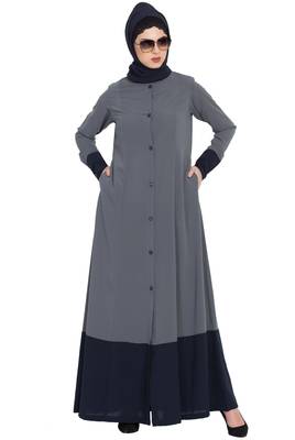 Grey Blue Dual Color Front Open Abaya 3