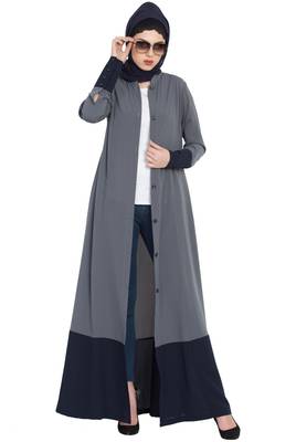 Grey Blue Dual Color Front Open Abaya 4