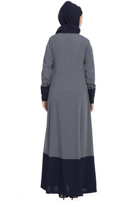Grey Blue Dual Color Front Open Abaya 5