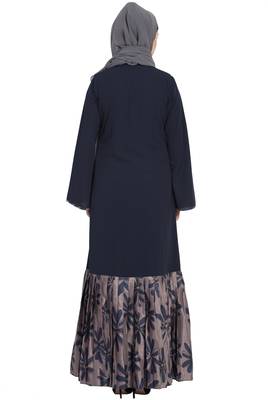Black And Grey Printed Bottom Front Open Dress Abaya 6