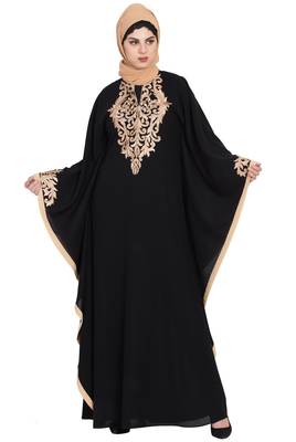 Black Nida Golden Embroidered Farasha Kaftan 1