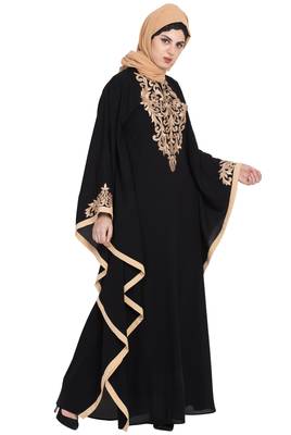 Black Nida Golden Embroidered Farasha Kaftan 2