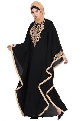 Black Nida Golden Embroidered Farasha Kaftan 3